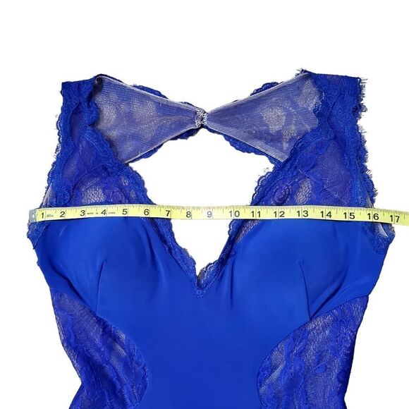 Xcite Womens Formal Royal Blue Evening Dress Size 8 Open Back Split Hem Lacy - Picture 12 of 14